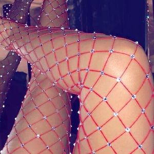 NWT red big rhinestone large hole fishnet stockings tights BLING 💍 new pack OS